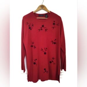 Laura Scott Woman Soft Plus Size 1X Red And Black Knit Top